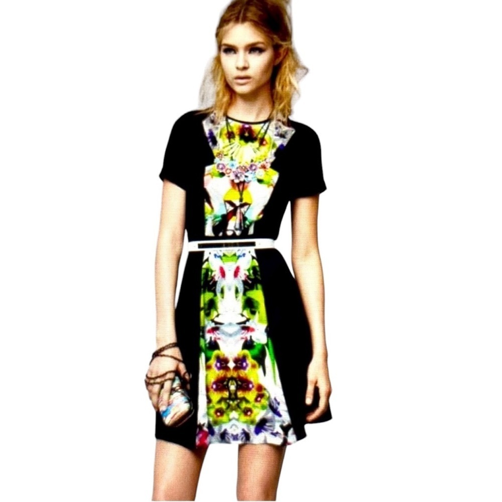 Prabal Gurung Black Multi Colored Floral Dress